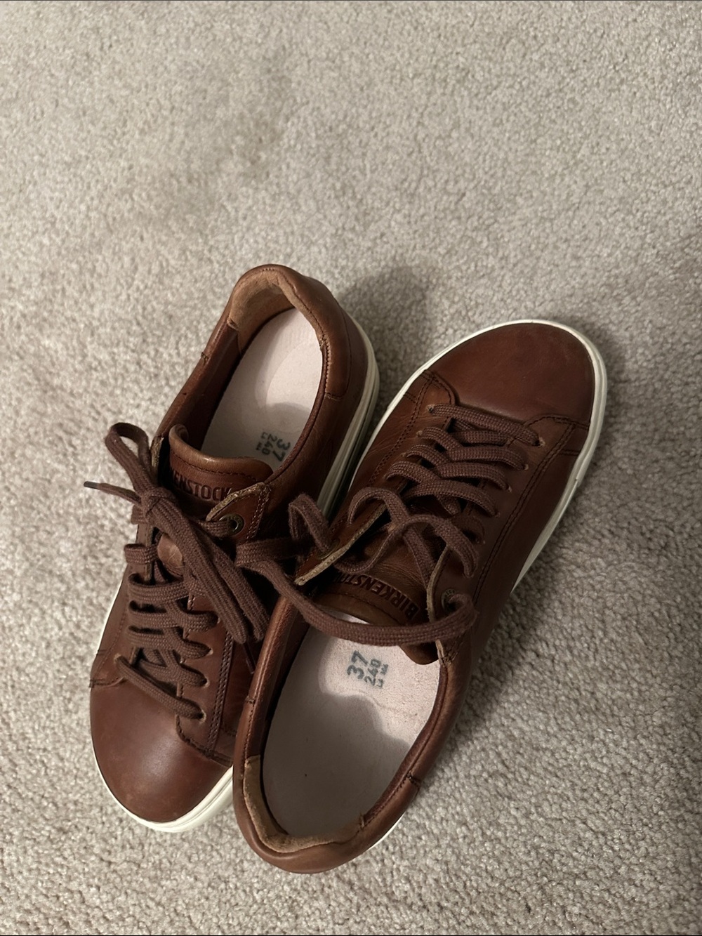 Birkenstock size 37 aka American 7 Brown Leather Sneaker with White Sole